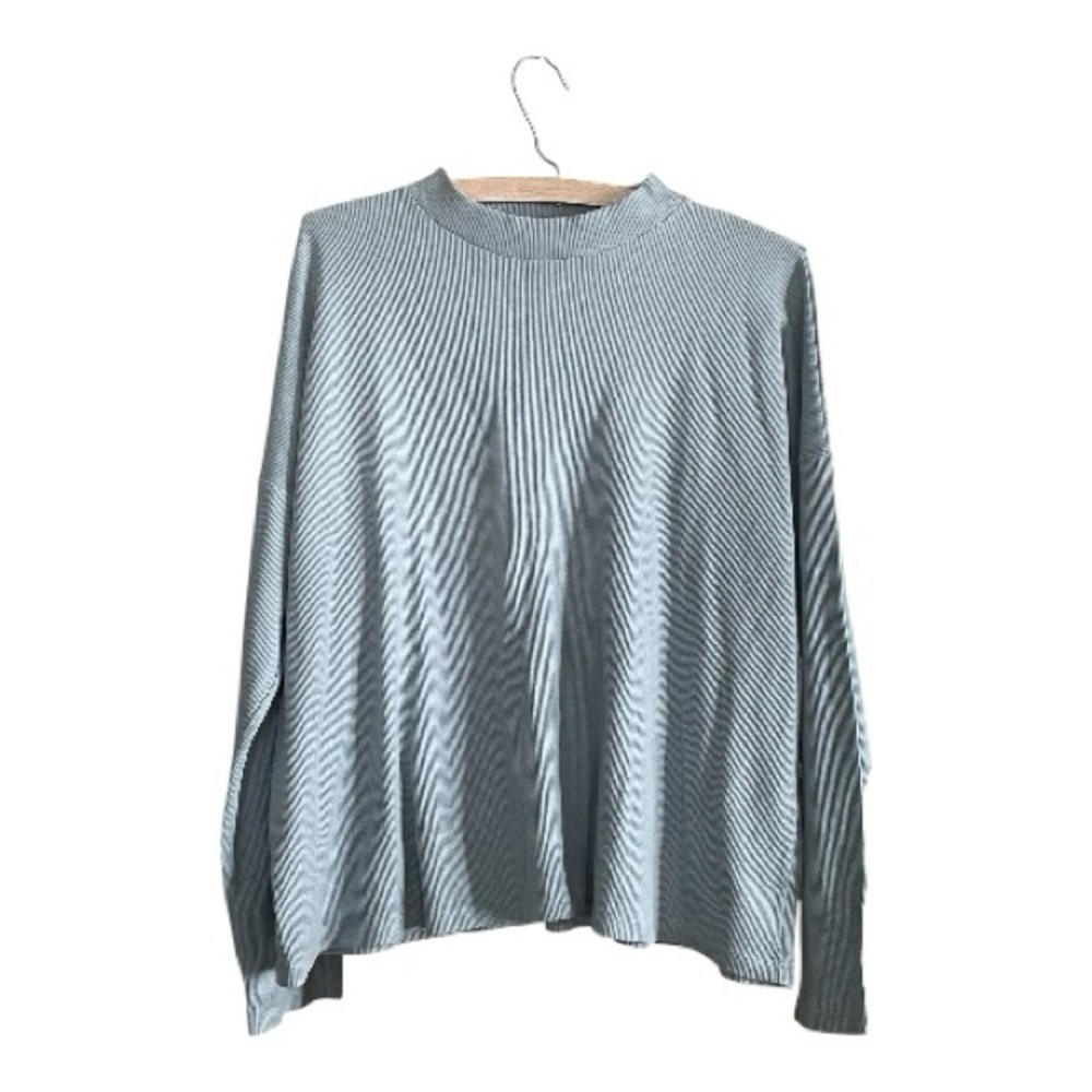 Eileen Fisher Textured Light Blue Long Sleeve, Mock Neck Top